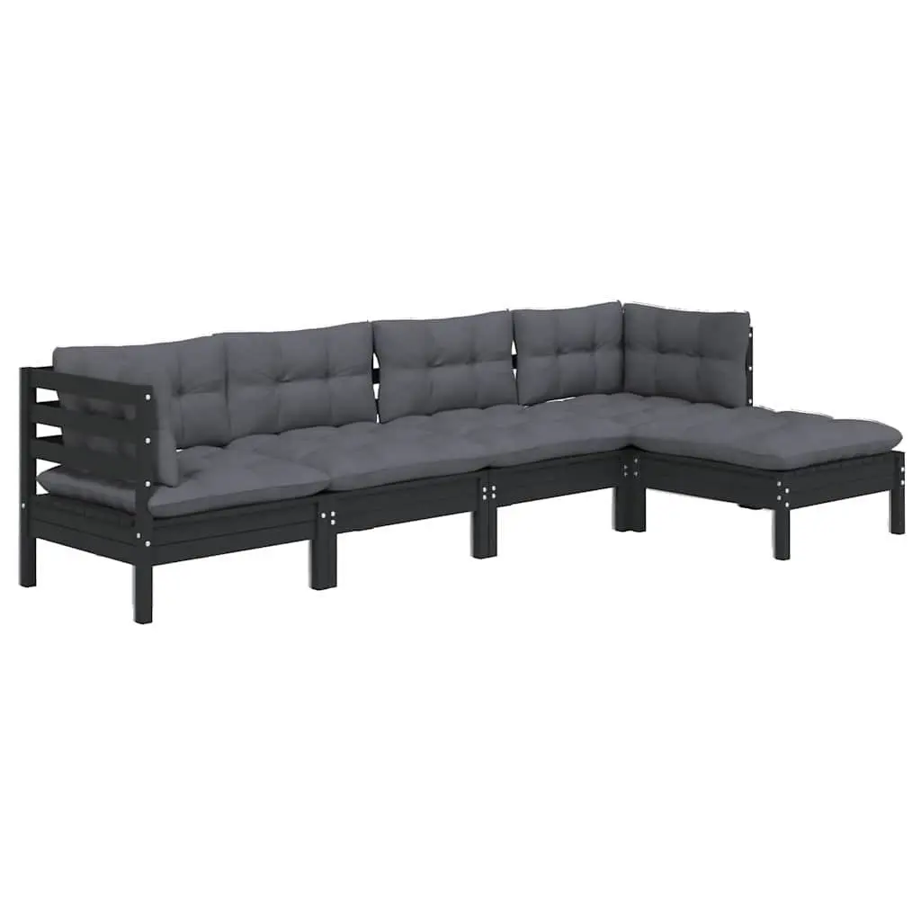 5 Piece Garden Lounge Set Pinewood Black Outdoor Patio Furniture