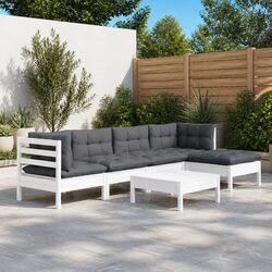 Sturdy 6-Piece Outdoor Lounge Set in White Pinewood