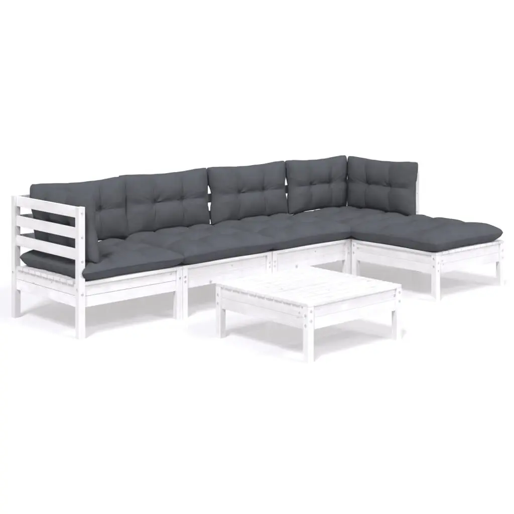 6-Piece Outdoor Lounge Set in White Pinewood
