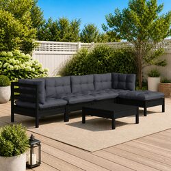 Durable 6-Piece Black Outdoor Garden Lounge Set