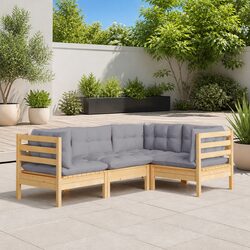 Durable 4 Piece Garden Lounge Set with Grey Cushions