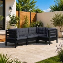 Premium 4 Piece Black Pinewood Garden Lounge Set