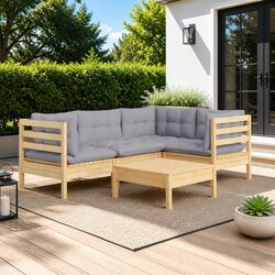 Sturdy 5-Piece Wooden Garden Lounge Set with Grey Cushions