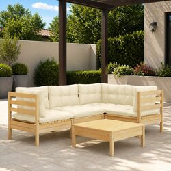 Durable 5 Piece Wooden Patio Furniture Set with Cushions