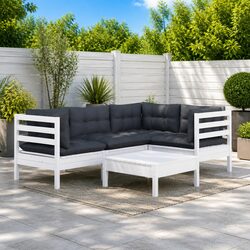 Sturdy 5-Piece White Pinewood Garden Lounge Set