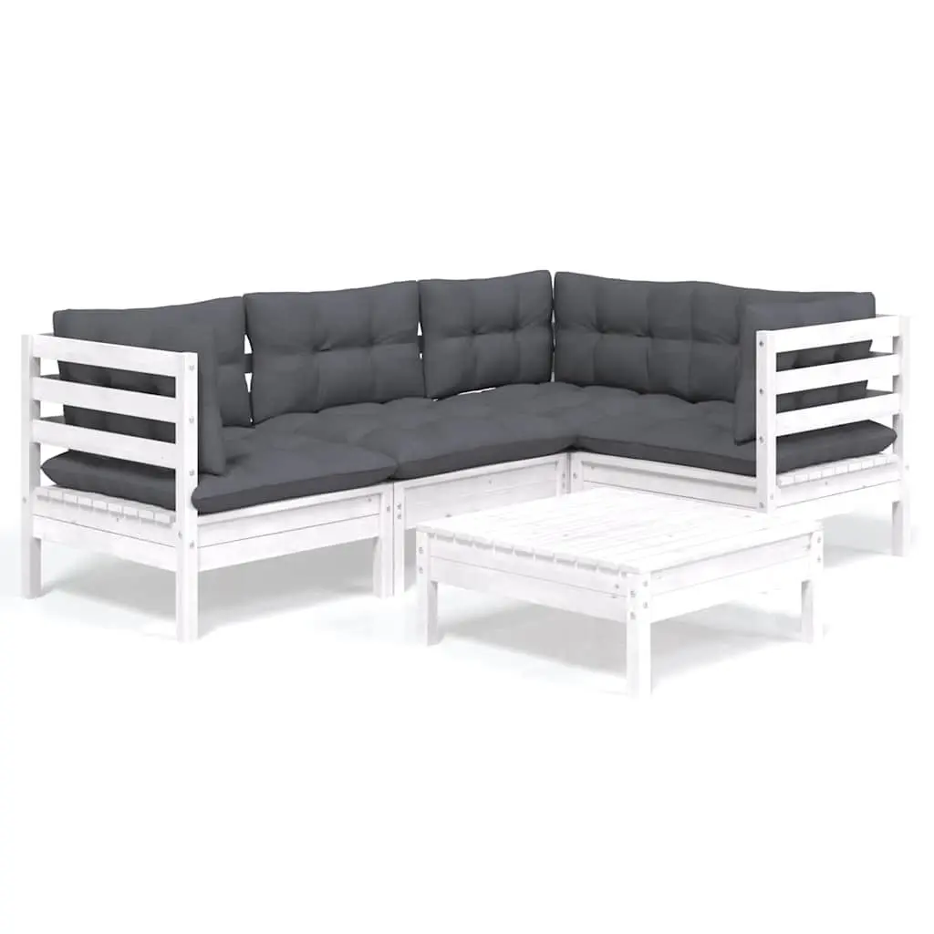 Garden Lounge Set Solid Pinewood 5 Piece White Outdoor Furniture Patio Sofa