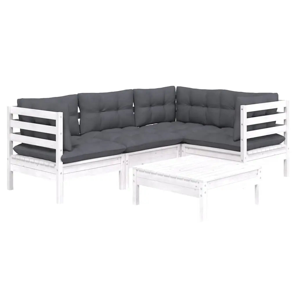 Garden Lounge Set Solid Pinewood 5 Piece White Outdoor Furniture Patio Sofa