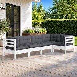 Premium 5 Piece White Pinewood Garden Lounge Set with Cushions