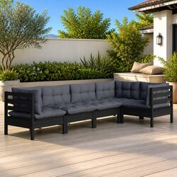 Premium 5-Piece Black Pinewood Lounge Set for Gardens