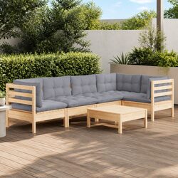 6 Piece Modular Garden Lounge Set with Grey Cushions