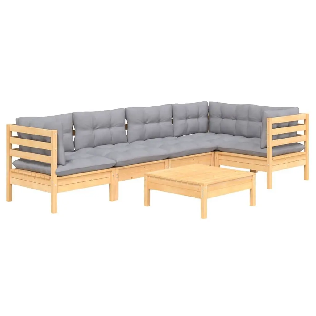 6 Piece Modular Garden Lounge Set with Grey Cushions