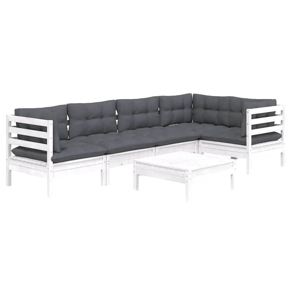 Wooden Lounge Set Solid Pinewood 6 Piece White