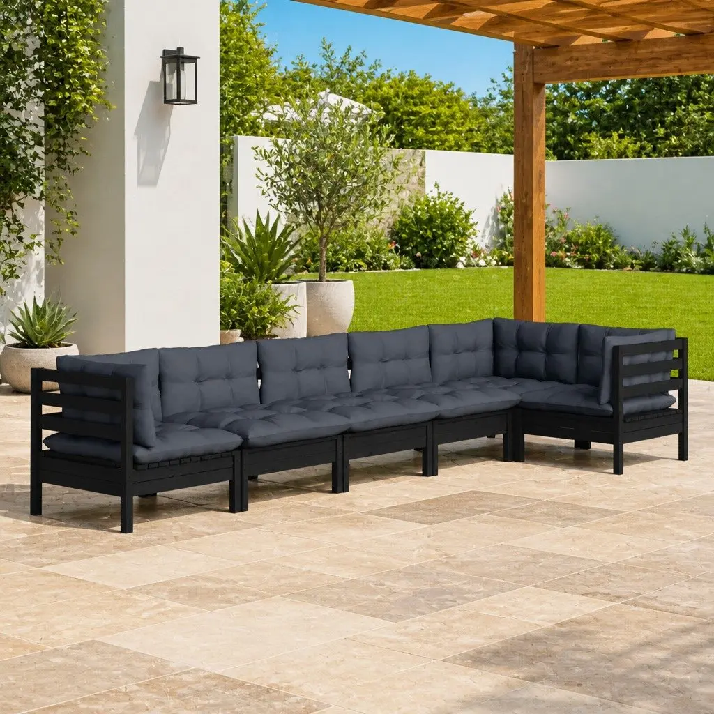Garden Lounge Set Solid Pinewood 6 Piece Outdoor Patio Furniture Black
