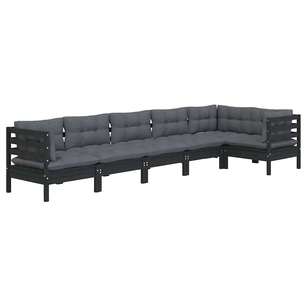 Garden Lounge Set Solid Pinewood 6 Piece Outdoor Patio Furniture Black