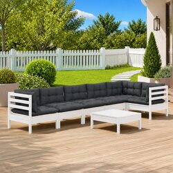 Durable 7 Piece White Pinewood Garden Lounge Set