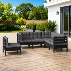 Durable Black Pinewood Garden Lounge Set 5 Piece