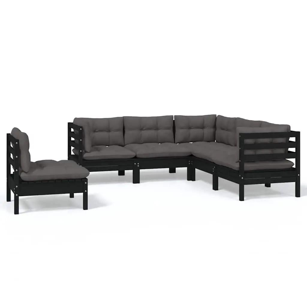 Garden Lounge Set Solid Pinewood 5 Piece Black Outdoor Furniture Patio Sectional
