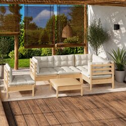 Modular Wooden Garden Lounge Set with Cream Cushions