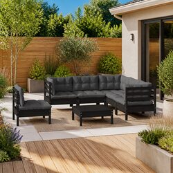Modular Black Garden Lounge Set - 6 Pieces with Cushions