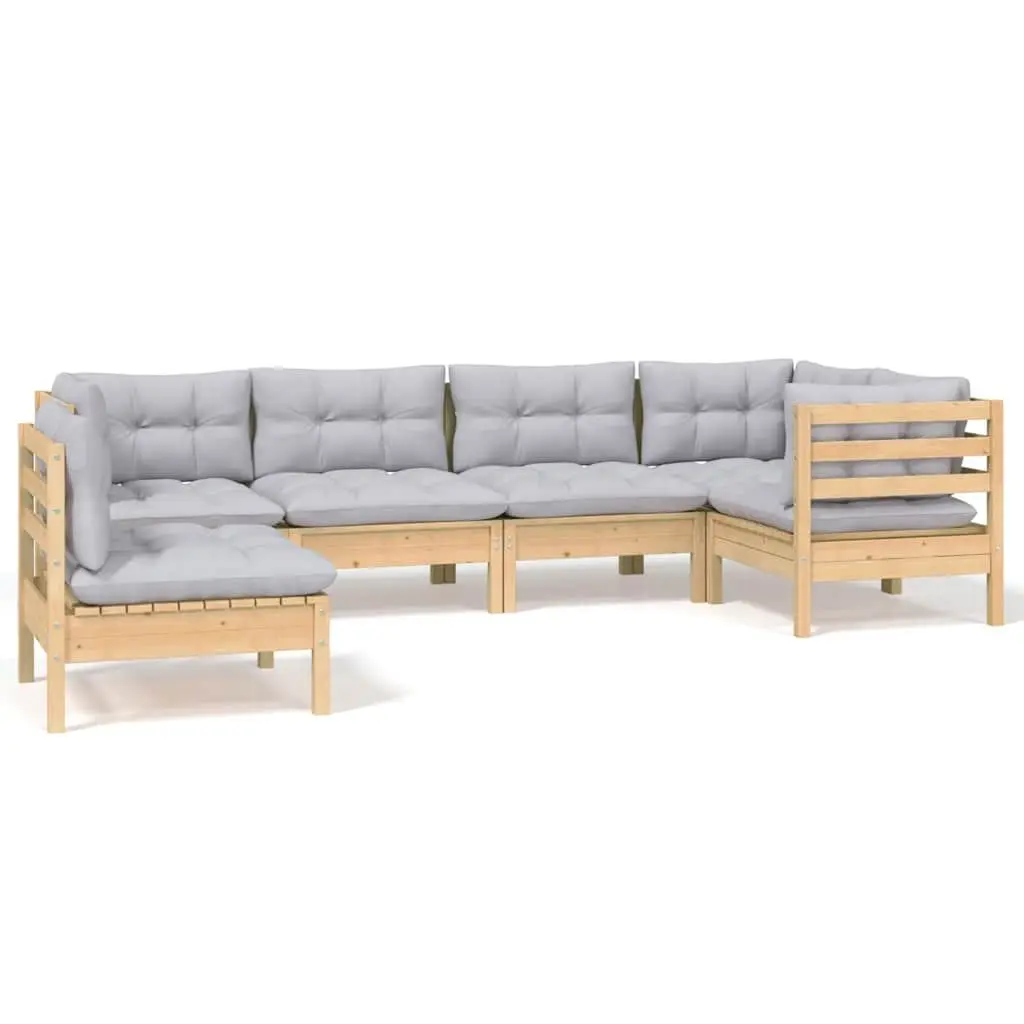 6 Piece Garden Lounge Set Solid Pinewood Grey Cushions Outdoor Furniture
