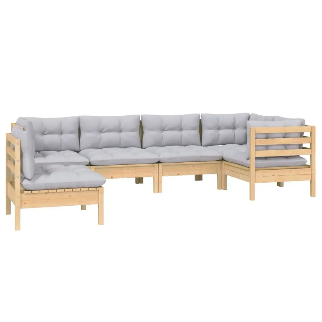 6 Piece Garden Lounge Set Solid Pinewood Grey Cushions Outdoor Furniture