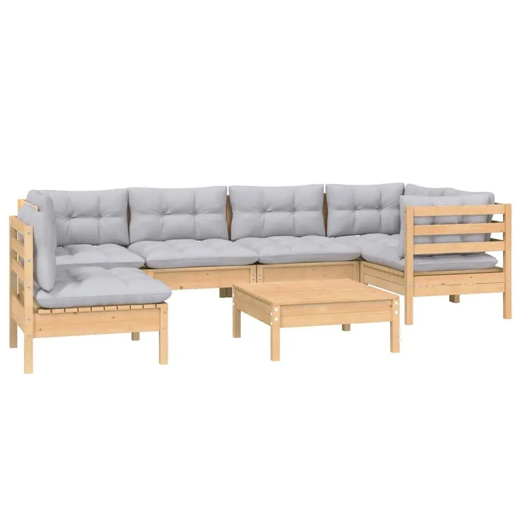 7 Piece Garden Lounge Set Outdoor Patio Furniture Pinewood with Grey Cushions