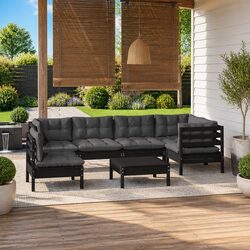 Black 7 Piece Outdoor Lounge Set with Cushions