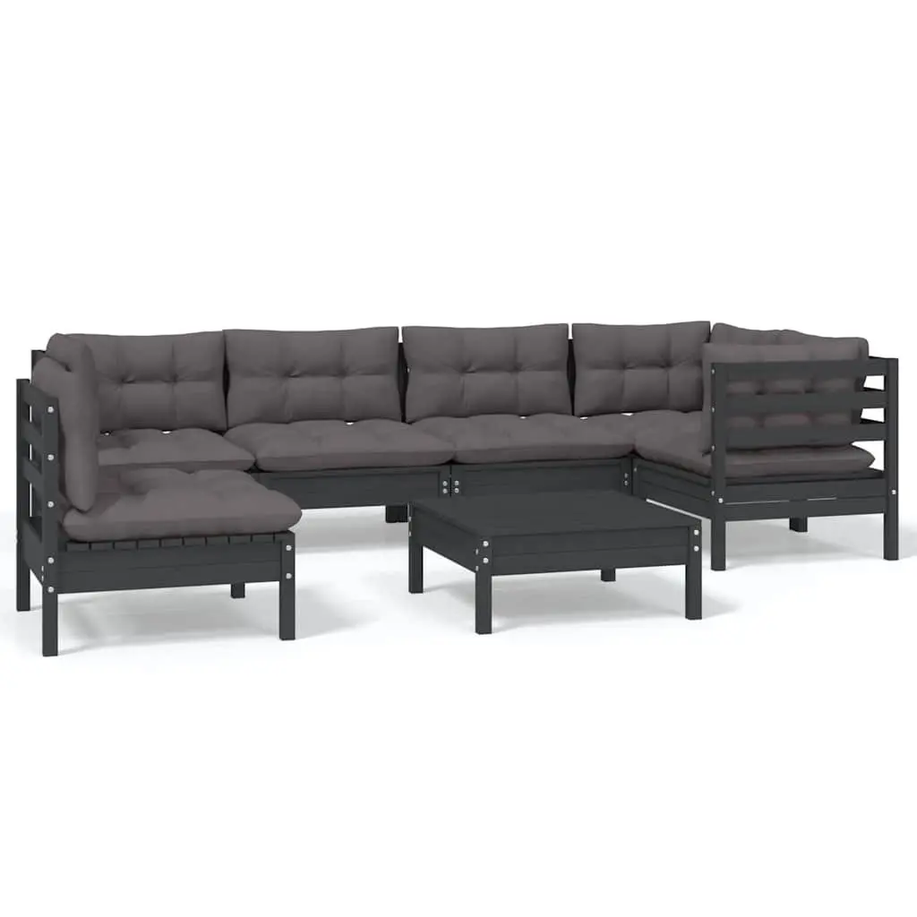 Black 7 Piece Outdoor Lounge Set with Cushions