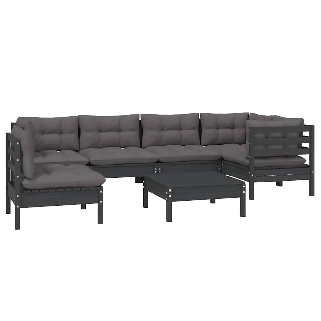 Black 7 Piece Outdoor Lounge Set with Cushions