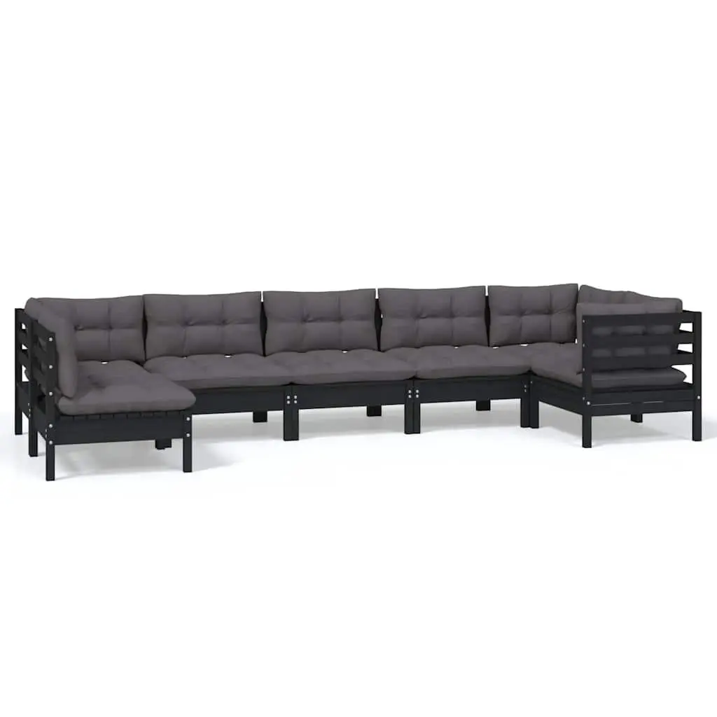7 Piece Garden Lounge Set Pinewood Black Outdoor Furniture
