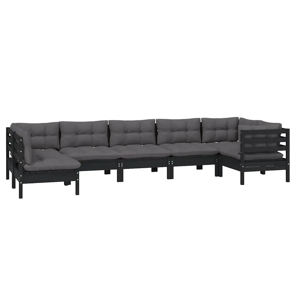 7 Piece Garden Lounge Set Pinewood Black Outdoor Furniture