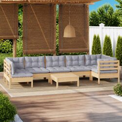 8 Piece Outdoor Patio Lounge Set with Grey Cushions