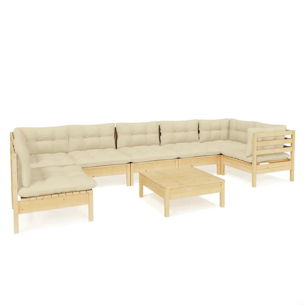 8 Piece Solid Wood Garden Lounge Set with Cushions