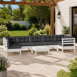 8-Piece Garden Lounge Set in White Pinewood with Cushions