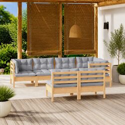 Garden Lounge Set 7 Piece Outdoor Patio Furniture Grey Cushions Modular Pinewood