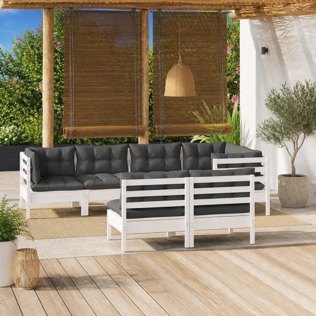 7 Piece Lounge Set Solid Pinewood White with Cushions