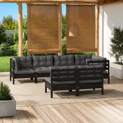 Sturdy 7-Piece Black Pinewood Garden Lounge Set