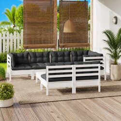 Solid Pinewood 8-Piece Garden Lounge Set with Cushions