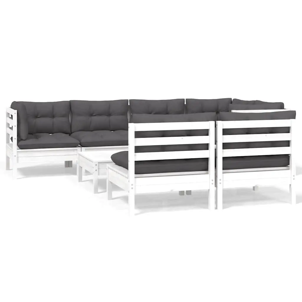 Solid Pinewood 8-Piece Garden Lounge Set with Cushions