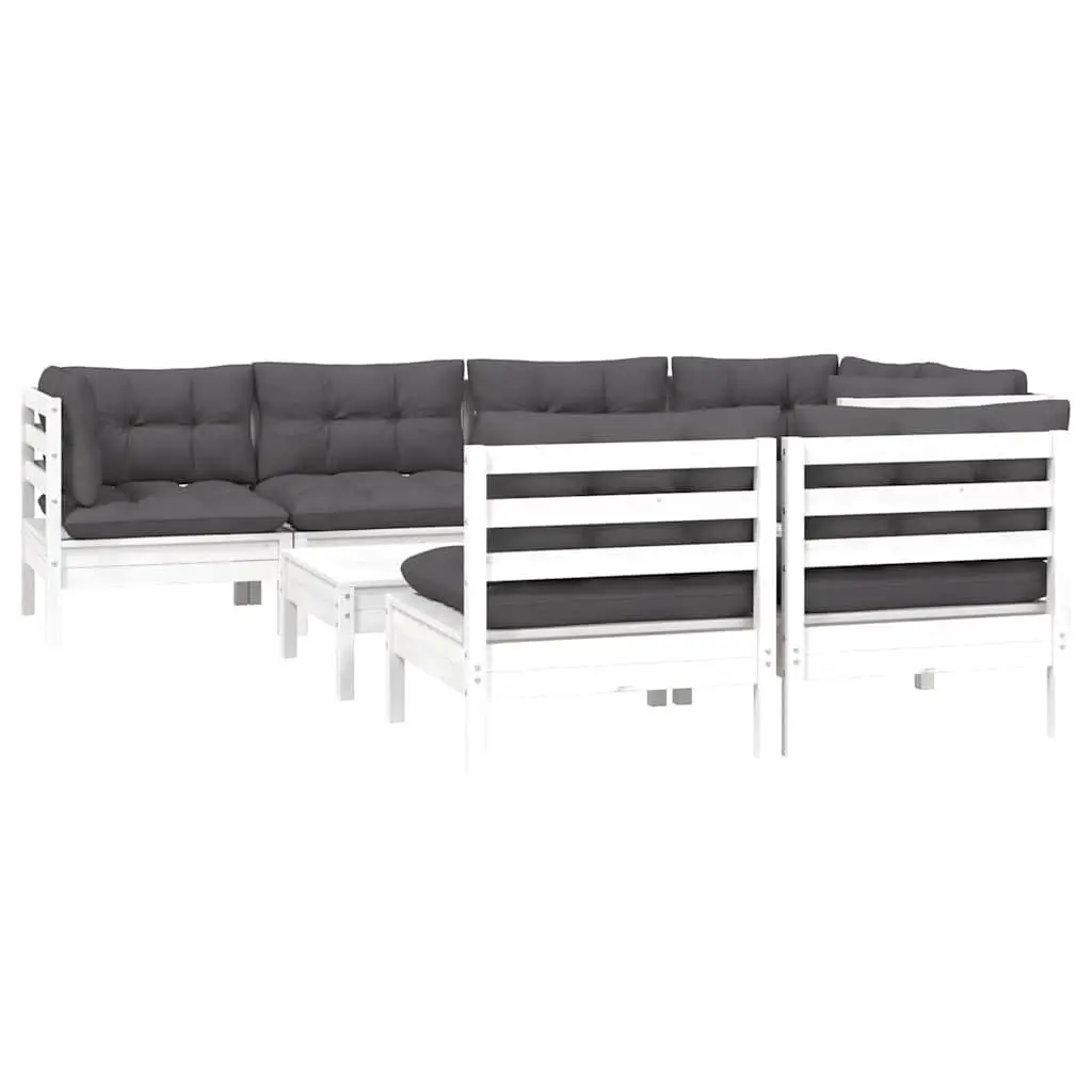 Solid Pinewood 8-Piece Garden Lounge Set with Cushions