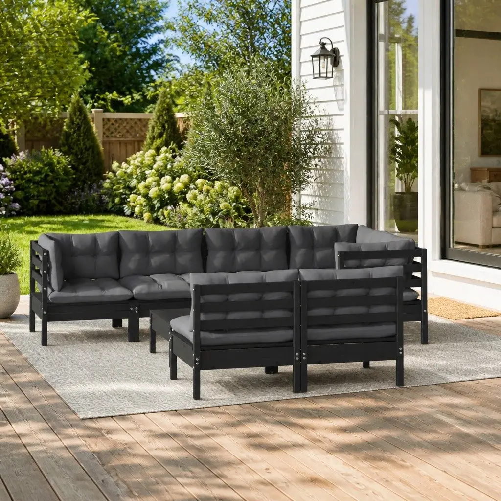 8-Piece Black Modular Garden Lounge Set with Cushions