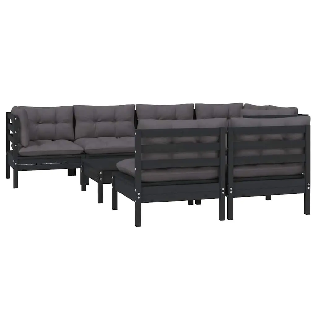 8-Piece Black Modular Garden Lounge Set with Cushions