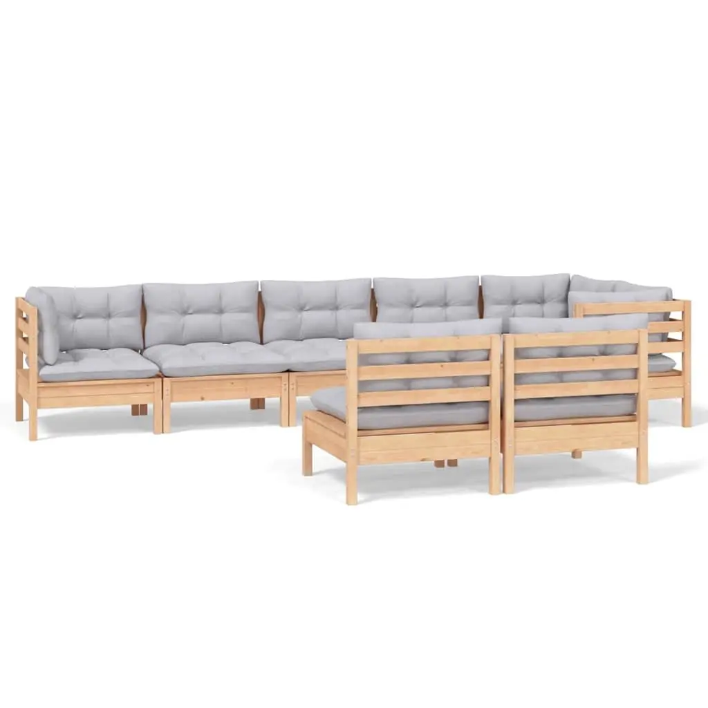 8 Piece Garden Lounge Set with Grey Cushions