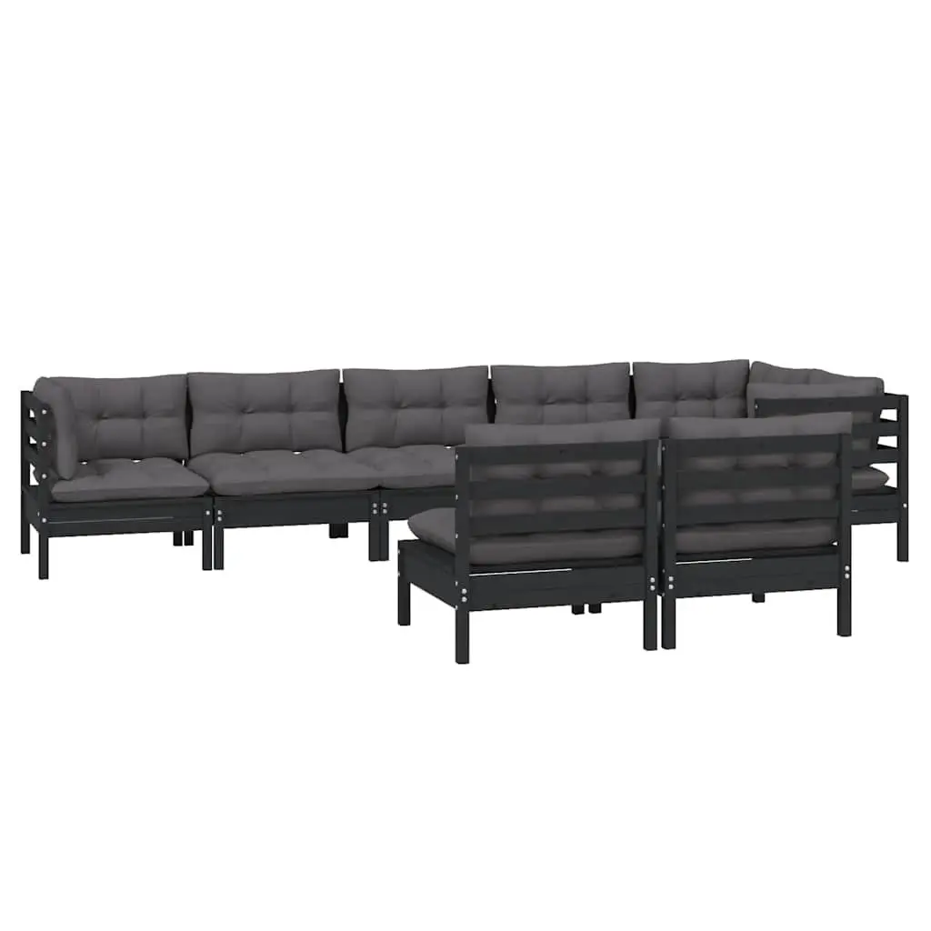 8 Piece Garden Lounge Set Solid Pinewood Black Outdoor Patio with Cushions