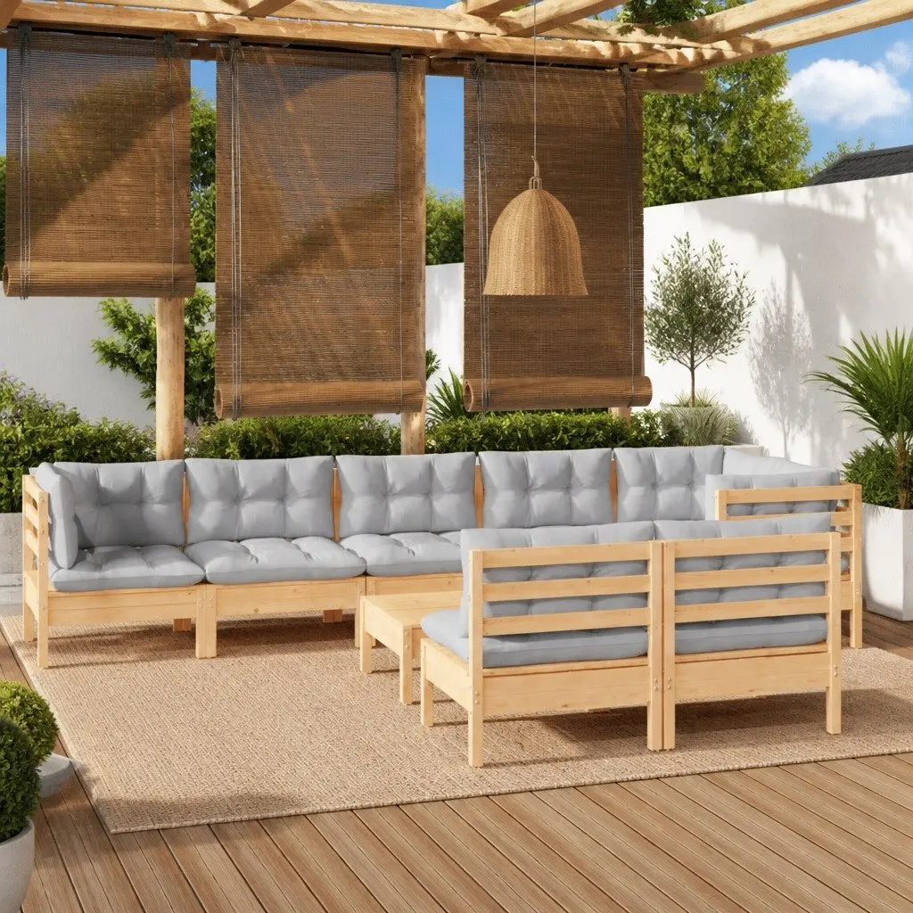 9 Piece Modular Garden Lounge Set with Grey Cushions