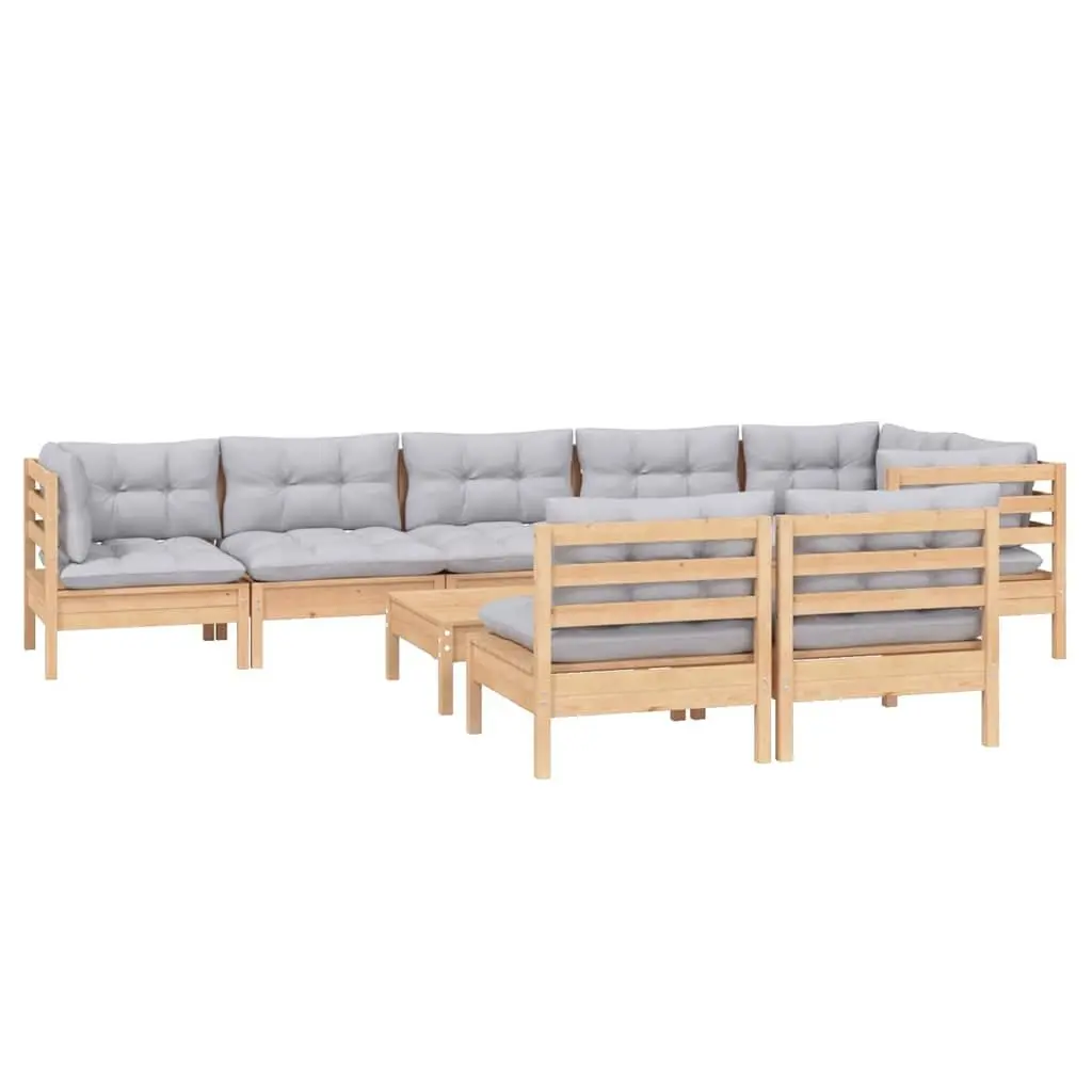 9 Piece Modular Garden Lounge Set with Grey Cushions