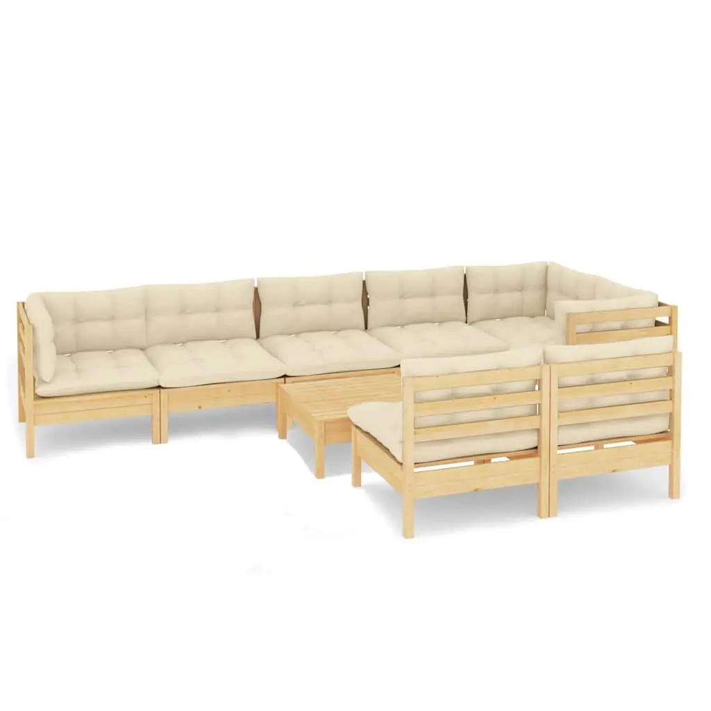 Garden Lounge Set Solid Pinewood 9 Piece Outdoor Furniture Patio Sofa Cream Cushions