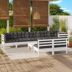 9 Piece Outdoor Patio Furniture Lounge Set in White Pinewood
