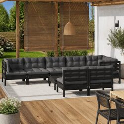 Sturdy Black Pinewood Garden Lounge Set with Cushions
