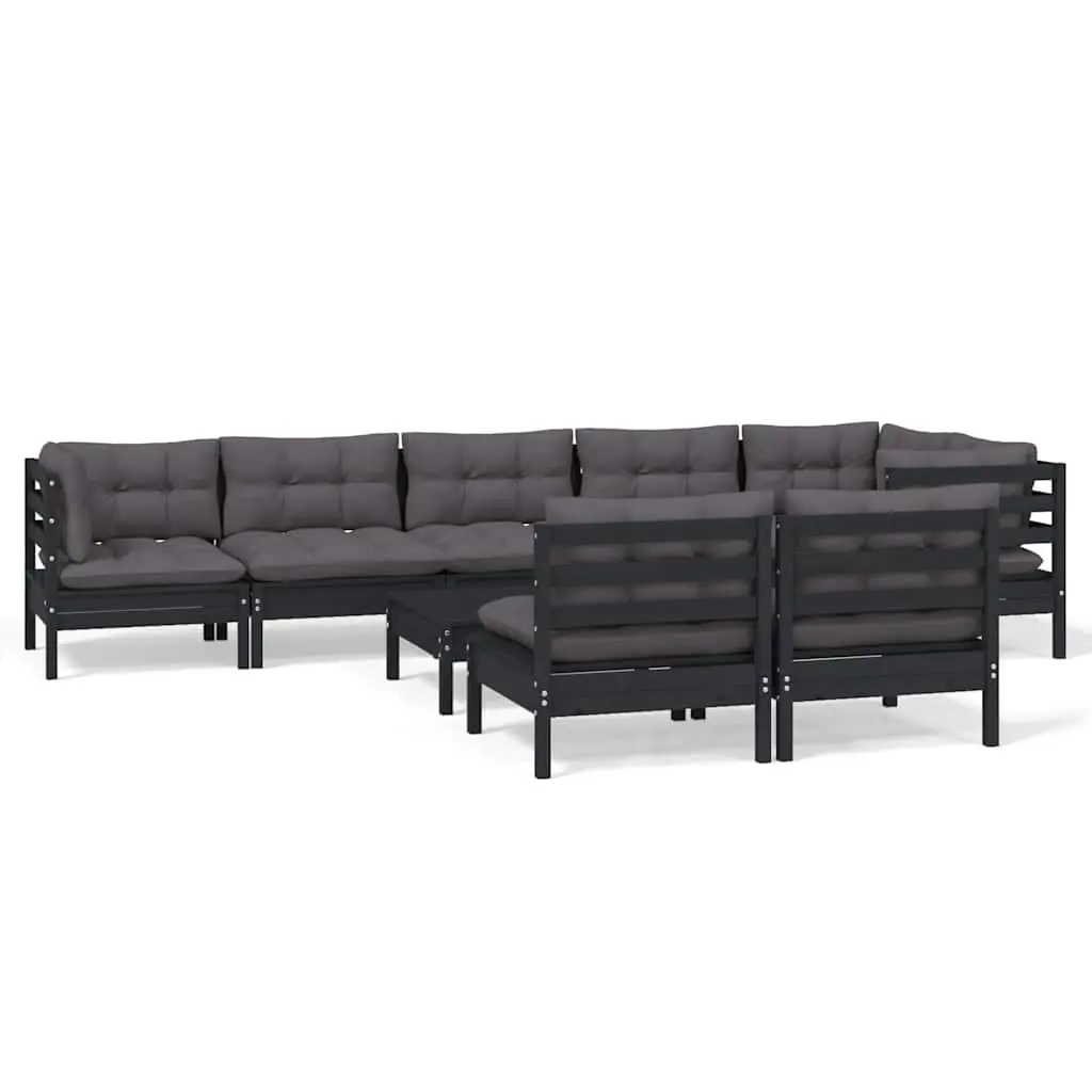Garden Lounge Set Solid Pinewood 9 Piece Black